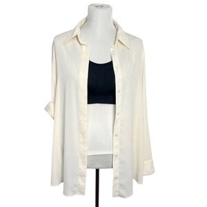 H&M Oversized Cream Button Down Blouse Gold Hardware Large